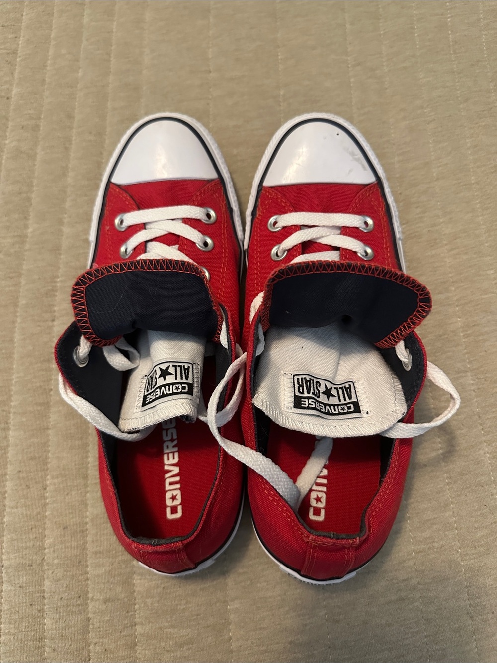 Converse Red Canvas Low-Top Sneakers with White Laces - Picture 3 of 7